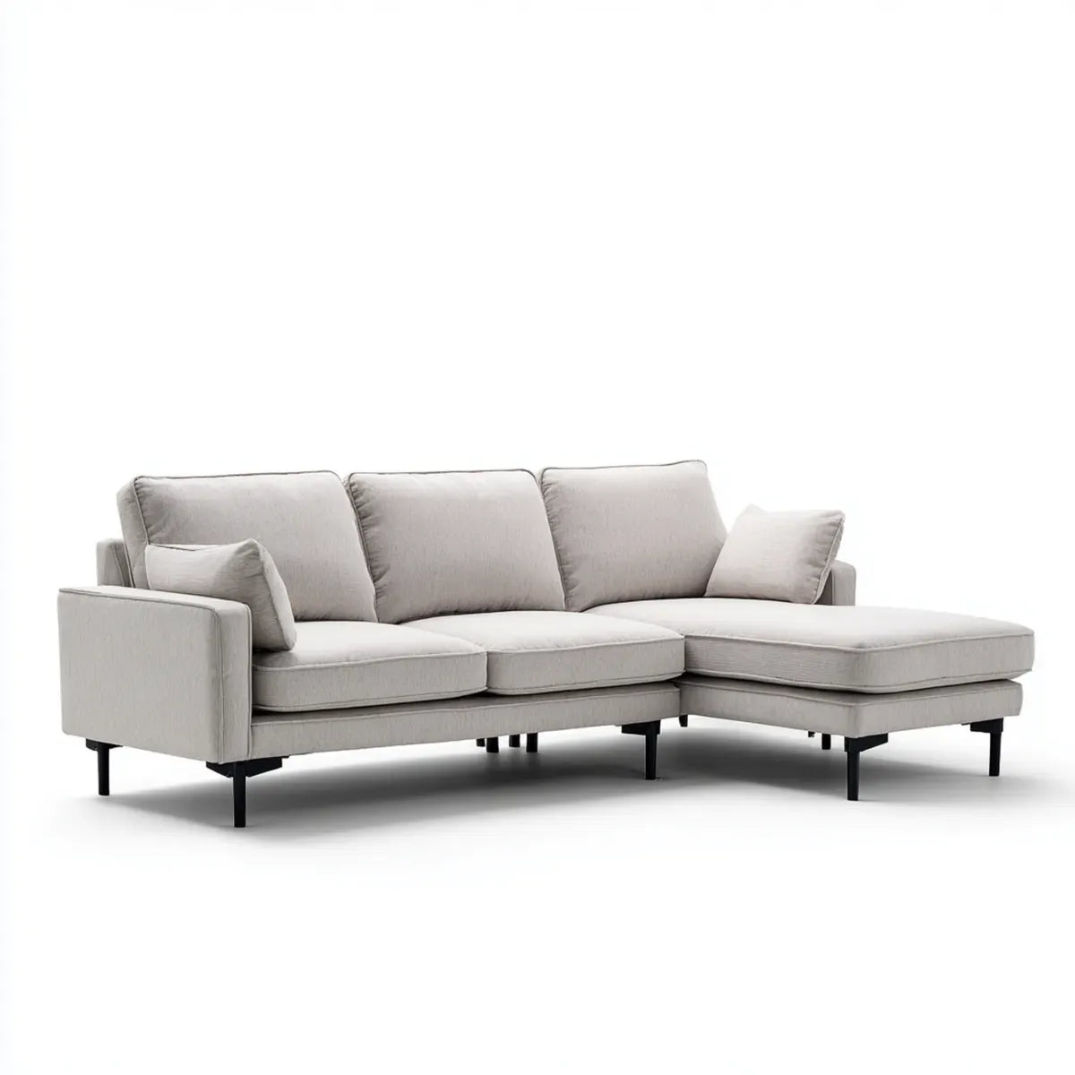 Sofa, 4 fotele przezroczyste szare poliestrowe prawego rogu sofa z szezlongiem 250 x 160 x 85 cm
