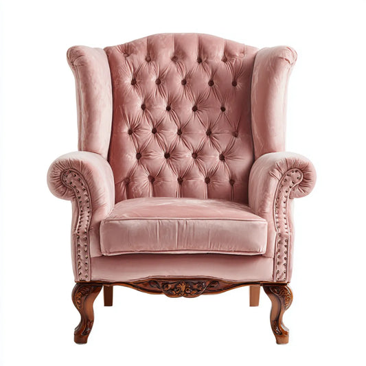 Fotel Chesterfield Pink 110 x 90 x 120 cm z tapicerką aksamitną i litymi nóżkami z drewna