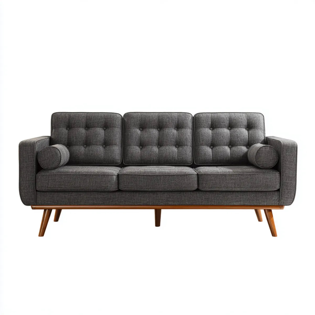 Sofa, 3 fotela szara antracyt 200 x 84 x 83 cm poliester hevea nóżki drewniane proste kształt