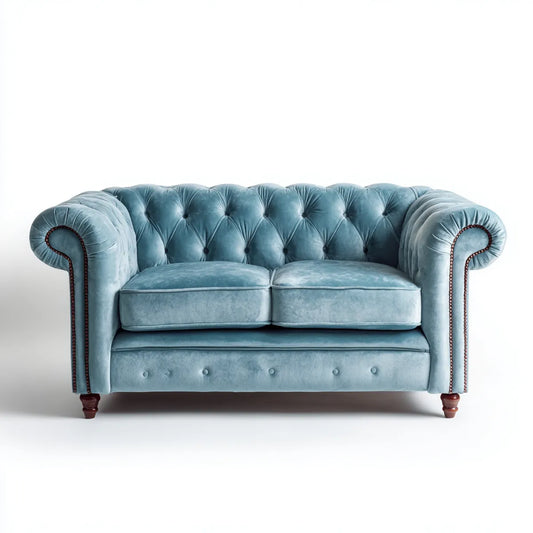 Sofa, Chesterfield 2 fotel prosto niebieski olej aksamitny poliestrowa sofa 170 x 90 x 78 cm