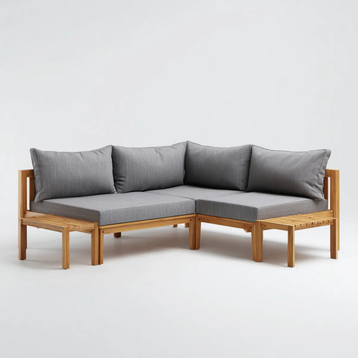 Sofa ogrodowa, Taras narożna sofa 4-osobowa szara naturalna z litego drewna acacia z poduszką poliestrową L kształt 200 x 200 x 75 cm