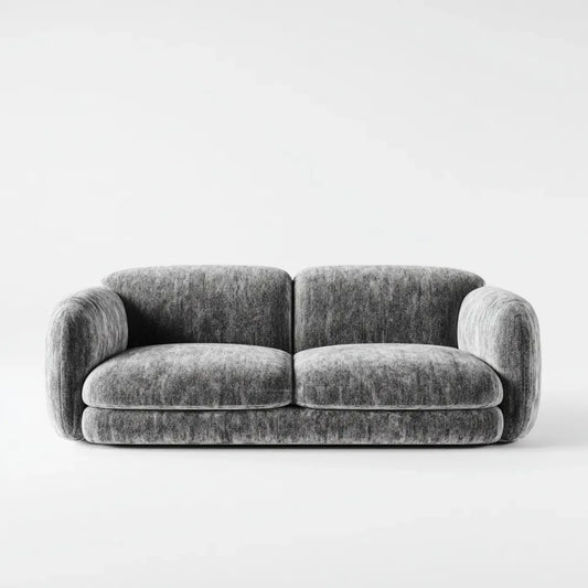 Sofa, Szara 2 fotela w poliestrowym aksamicie 180 x 95 x 75 cm z zaokrąglonym kształtem