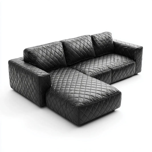 Sofa, 3 fotela narożna sofa z szezlongiem lewym czarnym ze skóry syntetycznej PU pilotowana 280 x 170 x 75 cm