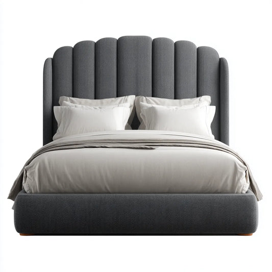 Łóżko podwójne szare 160 x 200 cm poliester z zaokrągloną deską zagłówkową
